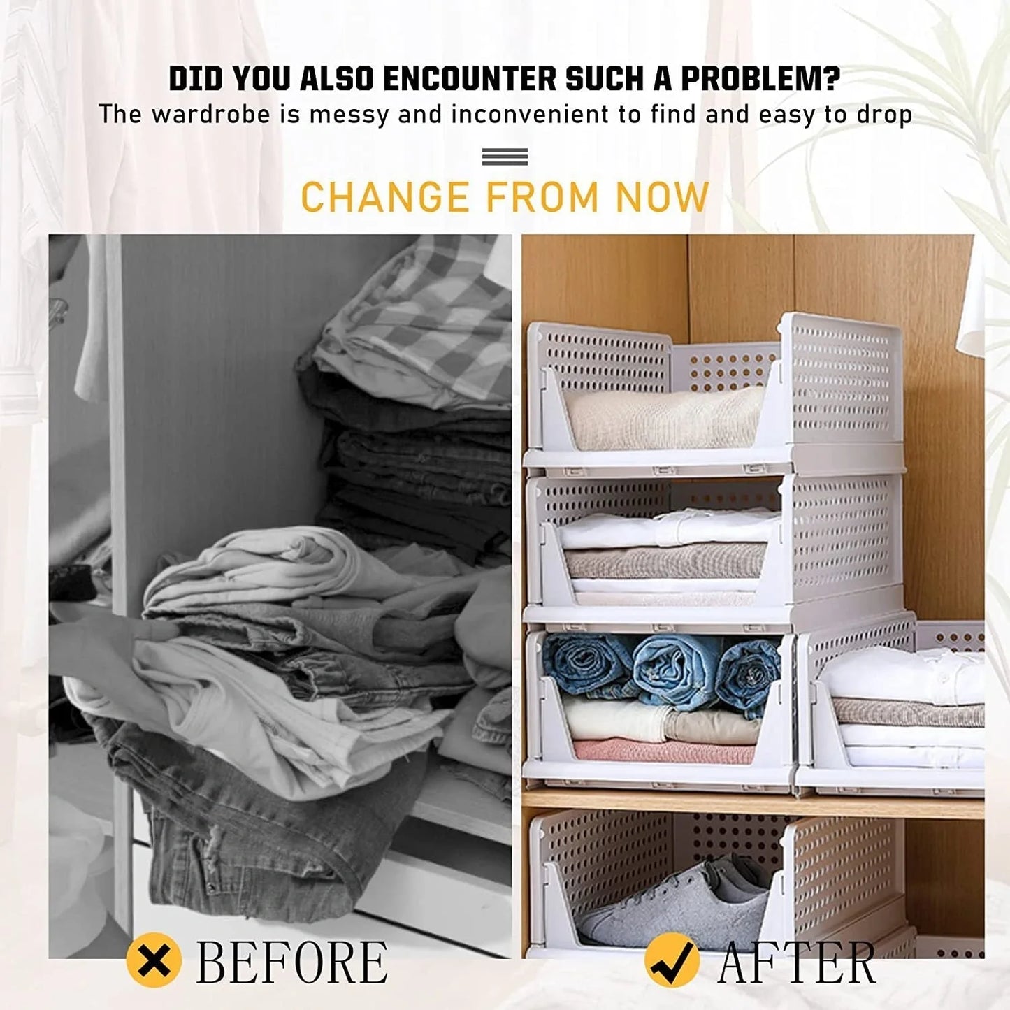 Stackable plastic clothes storage drawers in white, available in various sizes for customisable organisation