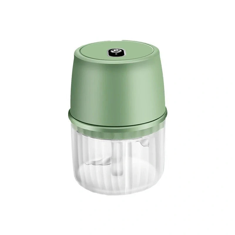 Compact, USB-rechargeable electric garlic chopper with stainless steel blades and detachable design for easy cleaning