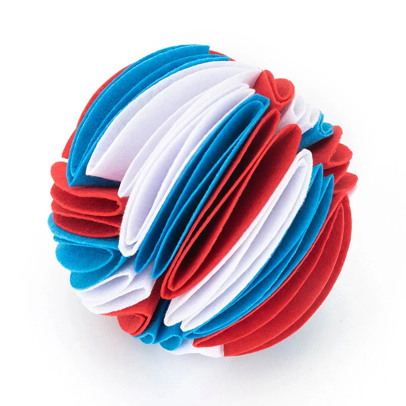 Foldable Dog Snuffle Ball in various colours for pet training and feeding