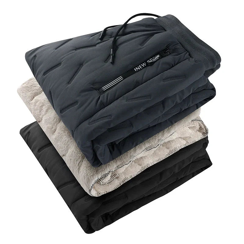 Men's winter velvet fleece jogging pants with zip pocket