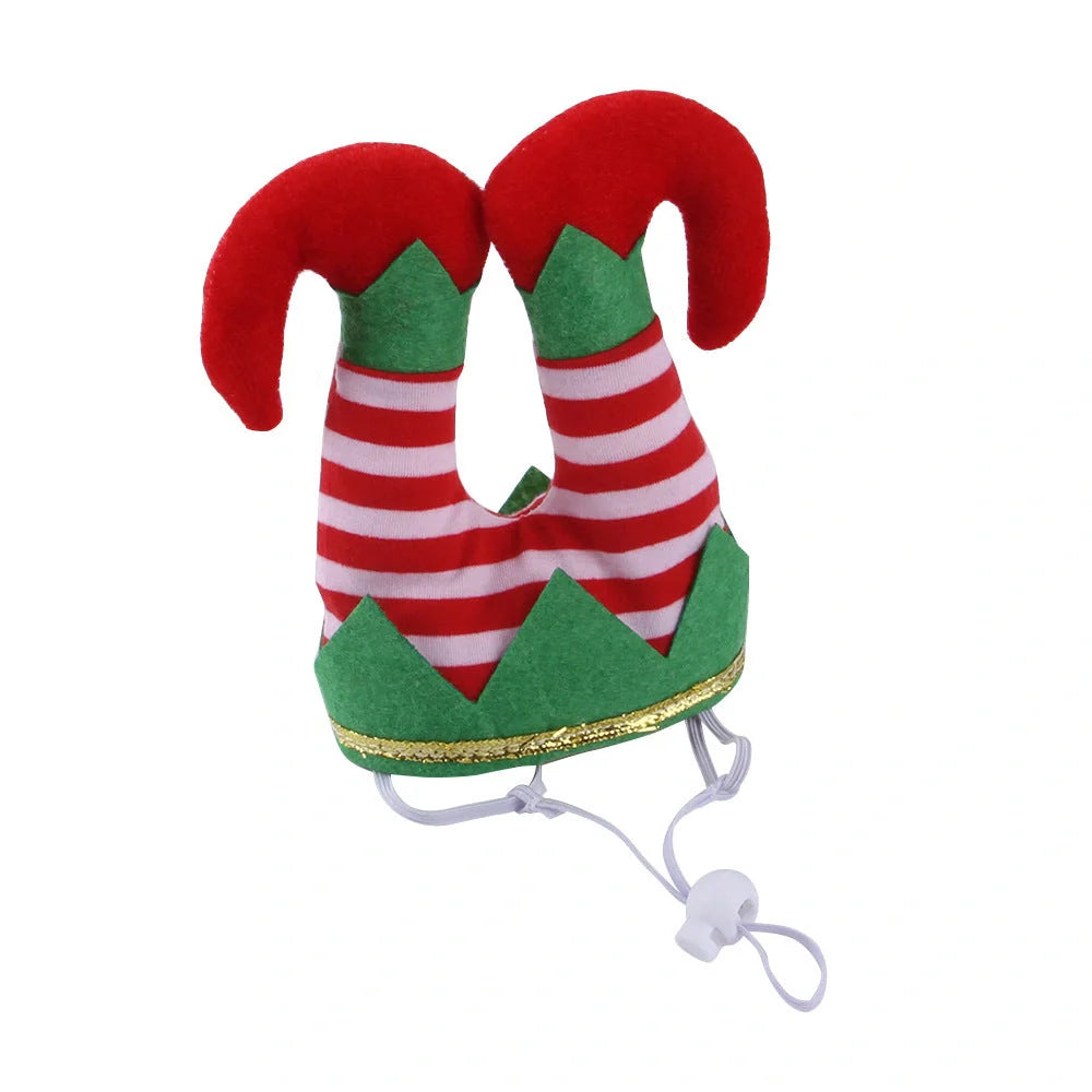 Adjustable Christmas hat for dogs with festive striped design