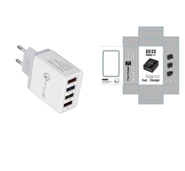 4-Port High-Speed USB Wall Charger with Quick Charge 3.0 Technology for Simultaneous Charging of Multiple Devices
