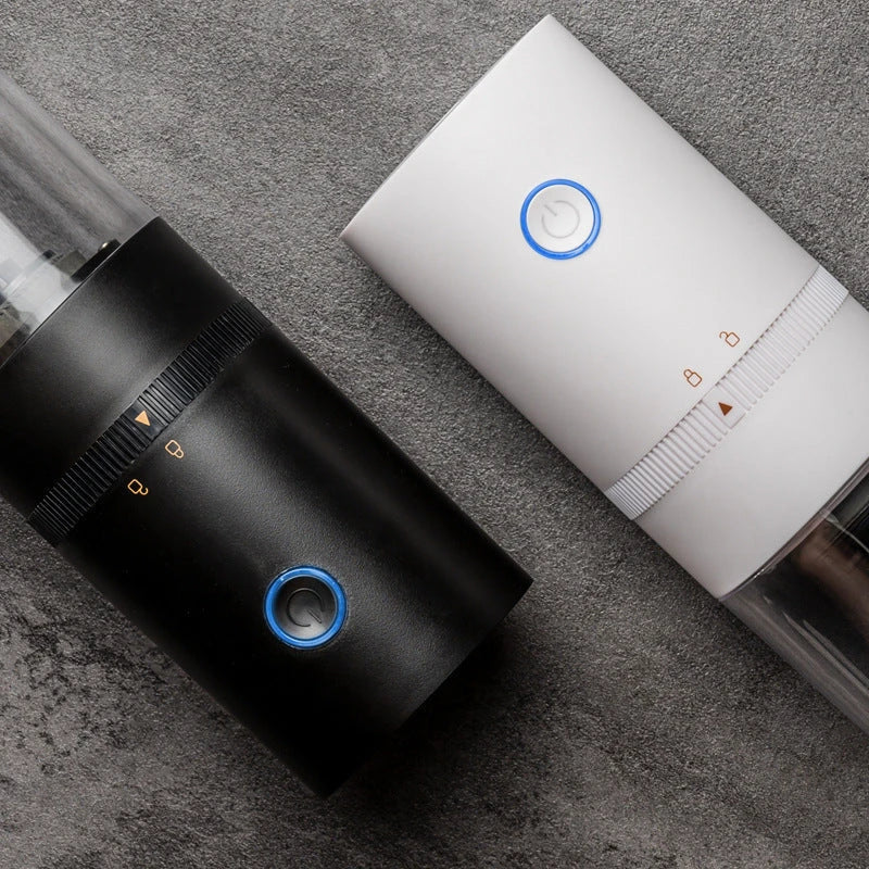 Portable electric coffee grinder with adjustable grind settings, USB-C charging, and dishwasher-safe components for fresh ground coffee on the go.