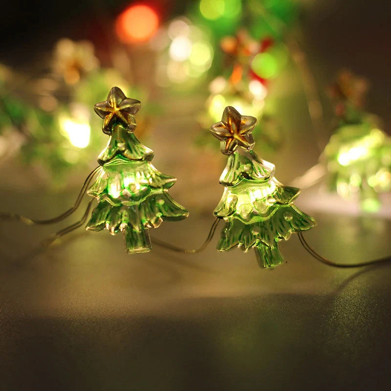 Festive LED string lights with Christmas-themed ornaments for home and party decor