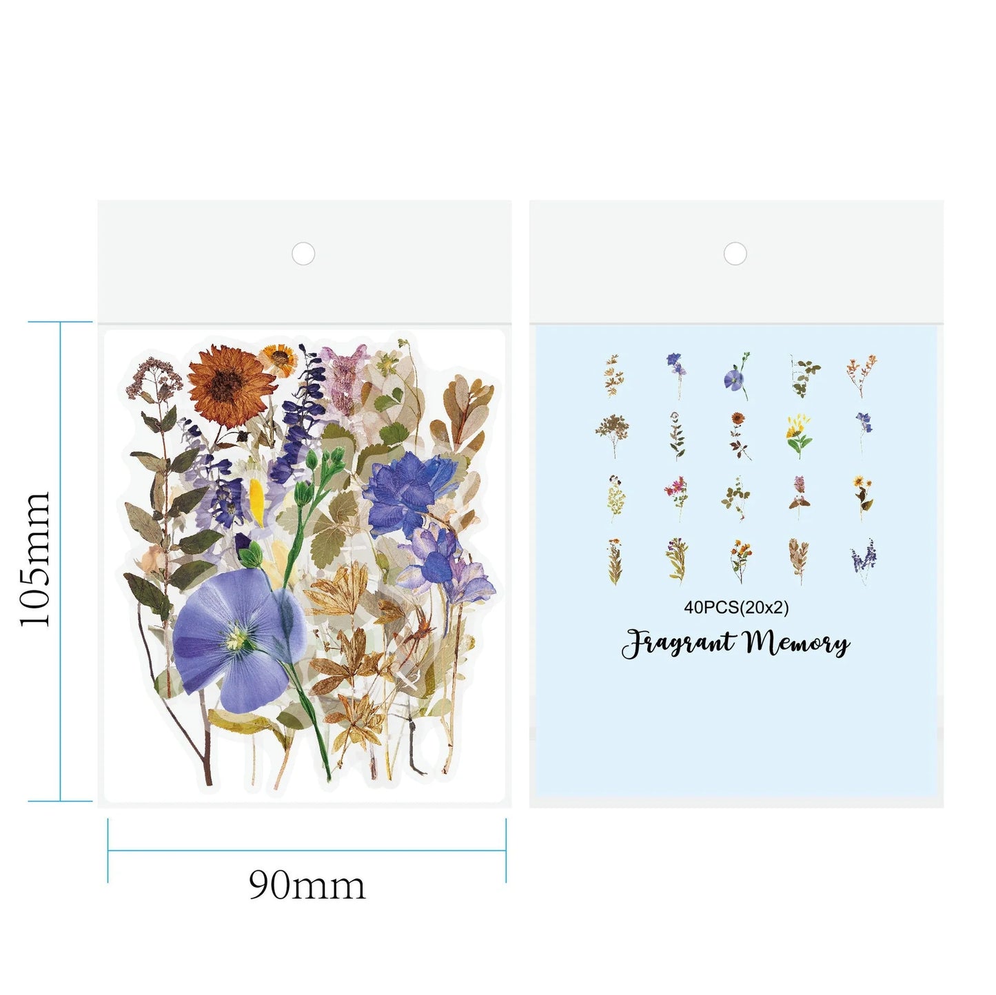 Retro Flower Nature DIY Sticker Pack with transparent flower and mushroom designs