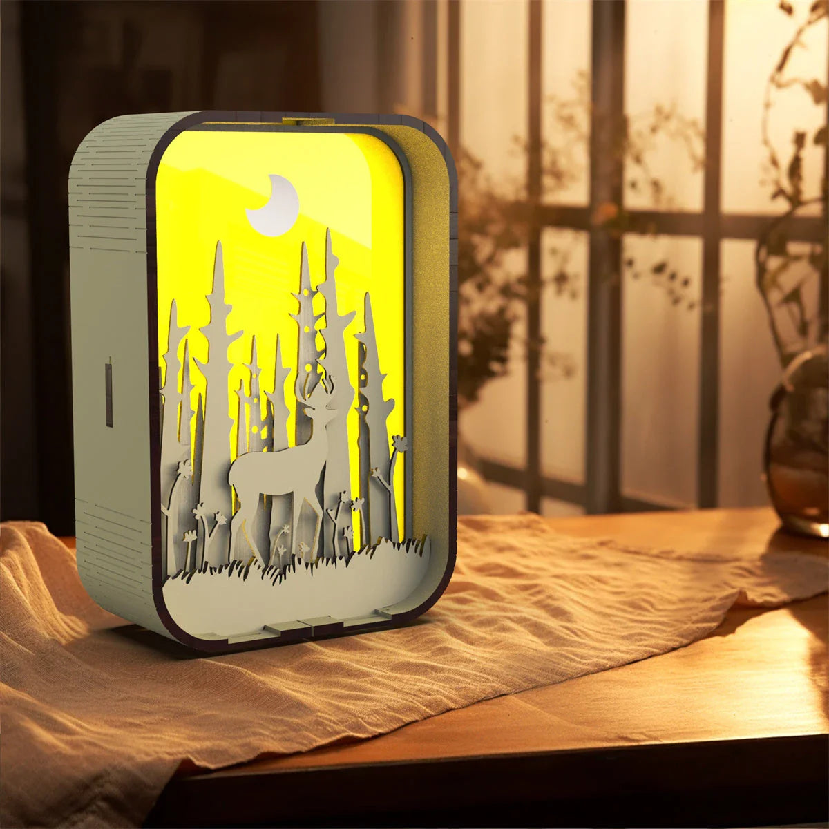 Minimalist wooden LED night light with touch-sensitive controls for adjustable brightness and cozy ambiance