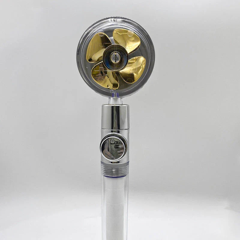360-degree rotating high-pressure shower head with built-in fan and adjustable water spray