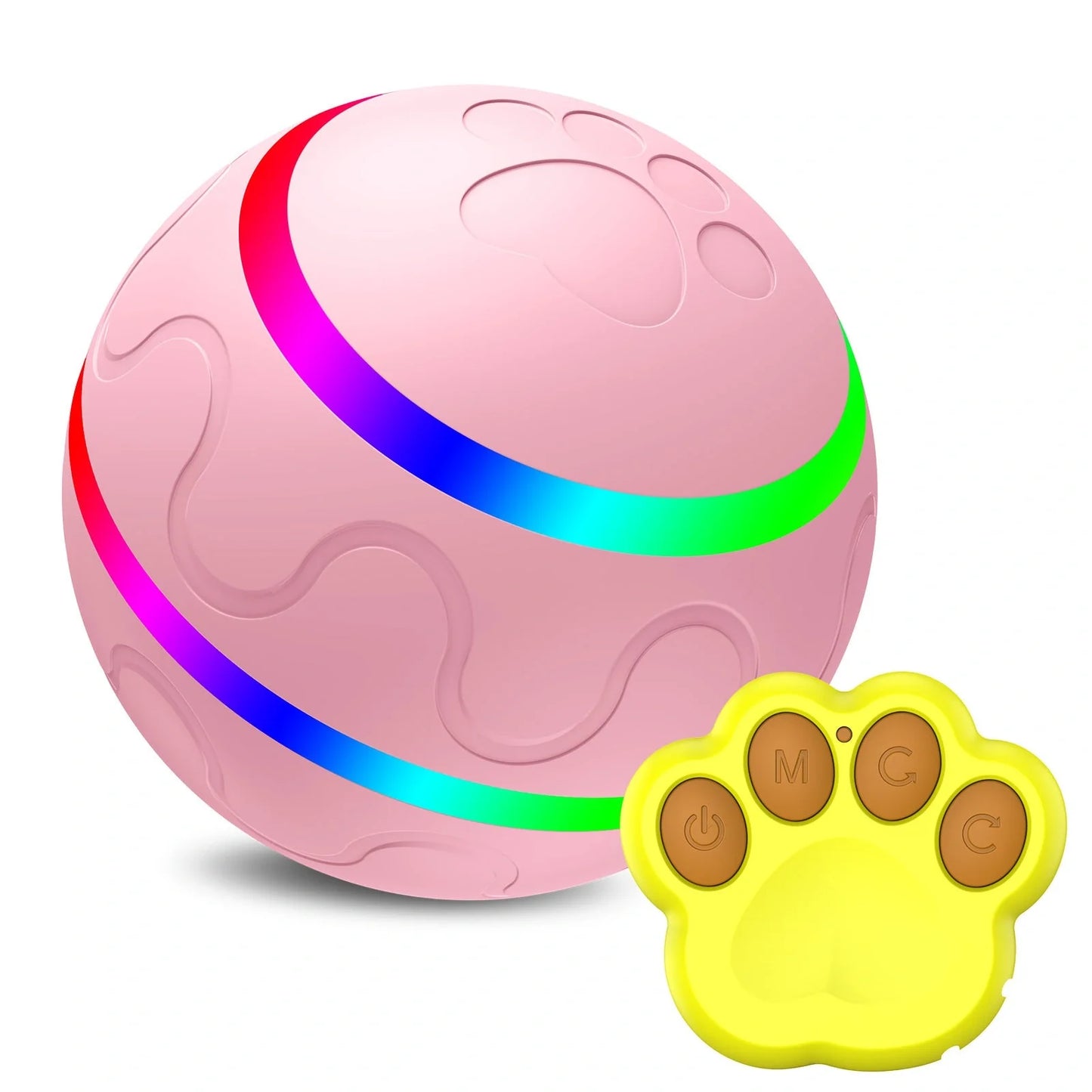 Automatic rotating cat toy in orange, yellow, and pink with USB charging