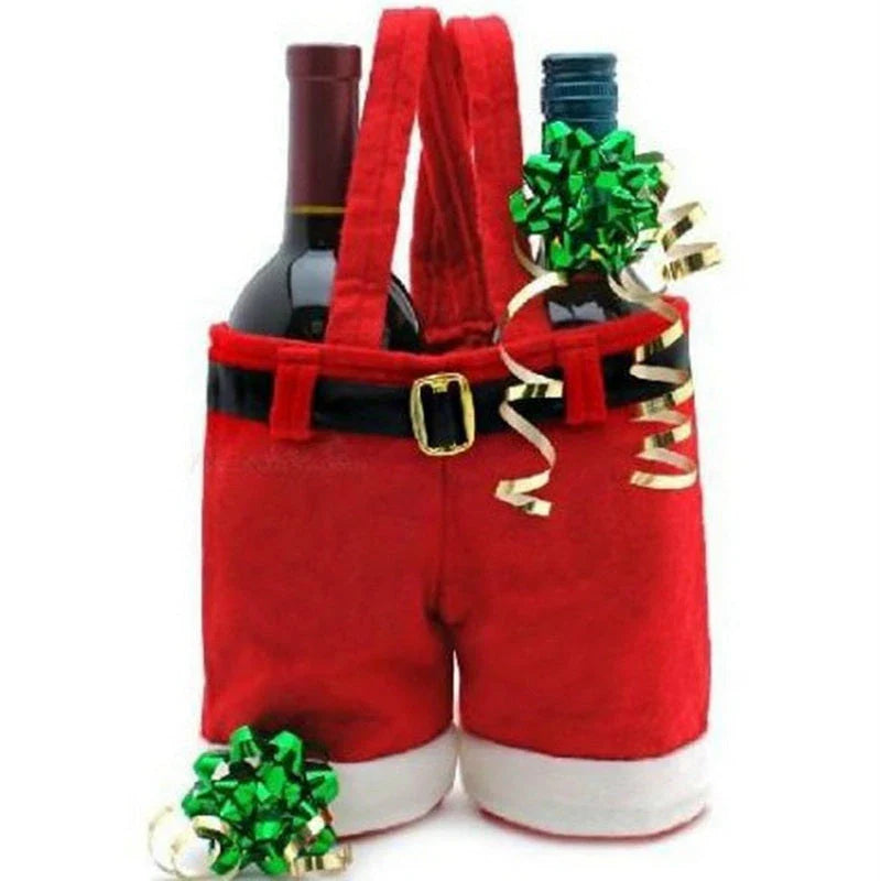 Festive Santa pants-shaped cloth gift bag in red, perfect for holding Christmas candies and small gifts
