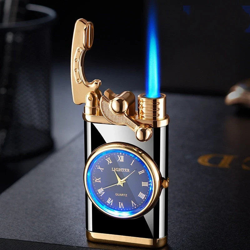 A versatile butane lighter watch with various color options and flame styles