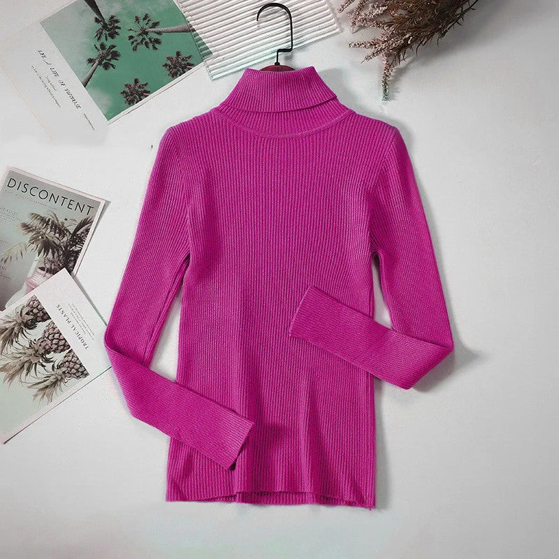 Solid Colour Pit Strip Knit Pullover Turtleneck Sweater in various colours