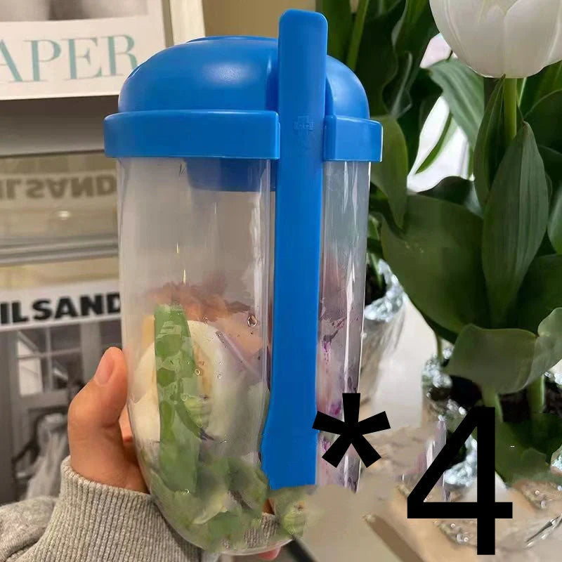 Modern minimalist salad cup with fork and cover in four colours, 1000ml capacity
