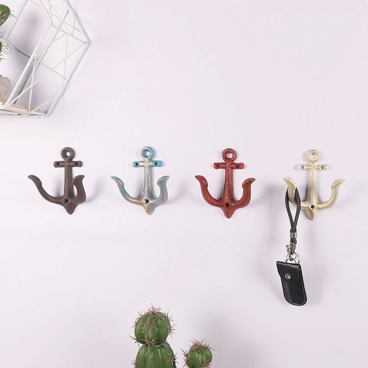 Industrial-style wrought iron wall hook with multiple rows for hanging coats and bags