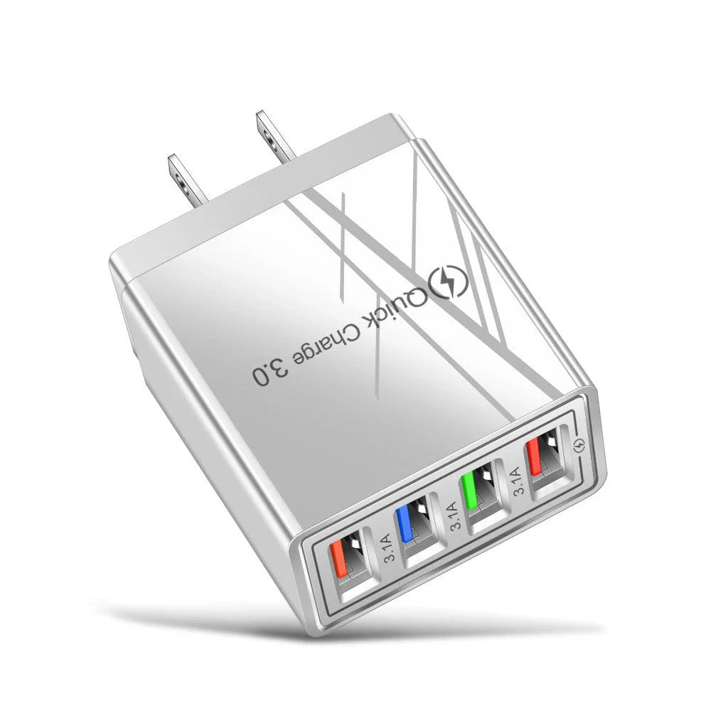 4-Port High-Speed USB Wall Charger with Quick Charge 3.0 Technology for Simultaneous Charging of Multiple Devices