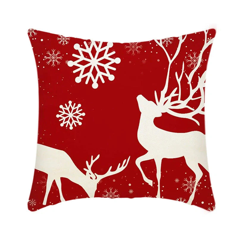 Merry Christmas cushion cover with elk and Santa Claus design in plush fabric