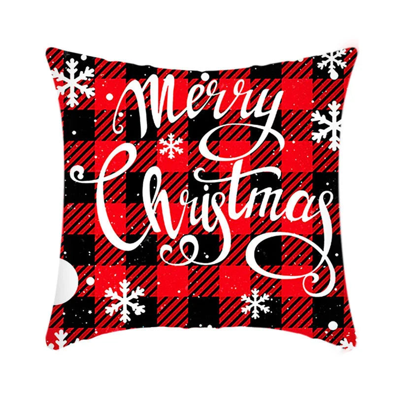 Merry Christmas cushion cover with elk and Santa Claus design in plush fabric