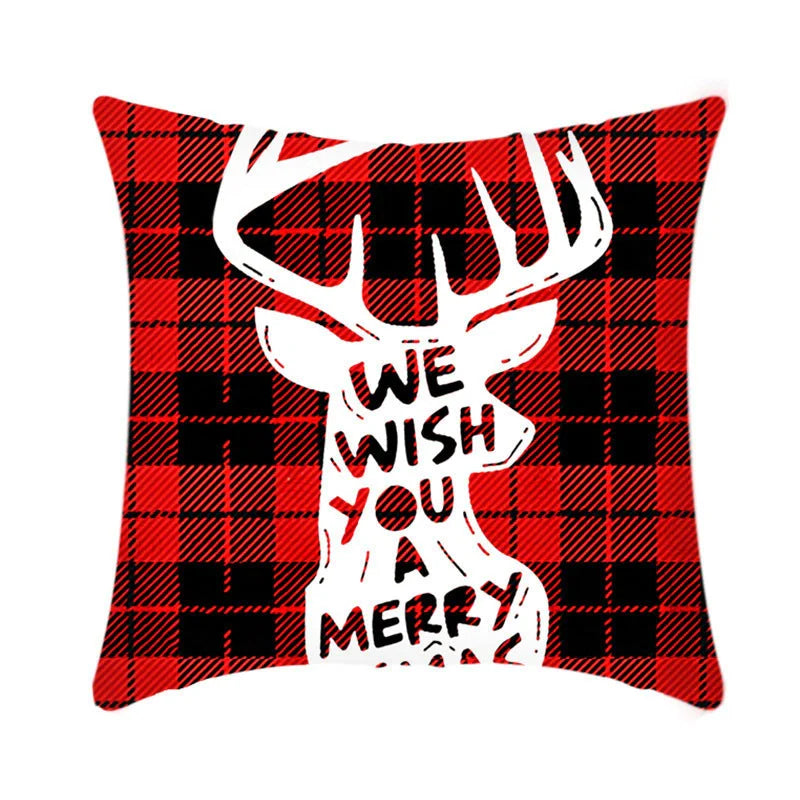Merry Christmas cushion cover with elk and Santa Claus design in plush fabric