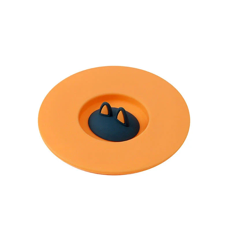 Spill-Proof Cat Ear Silicone Drink Lid in various colors, including pink, orange, and blue