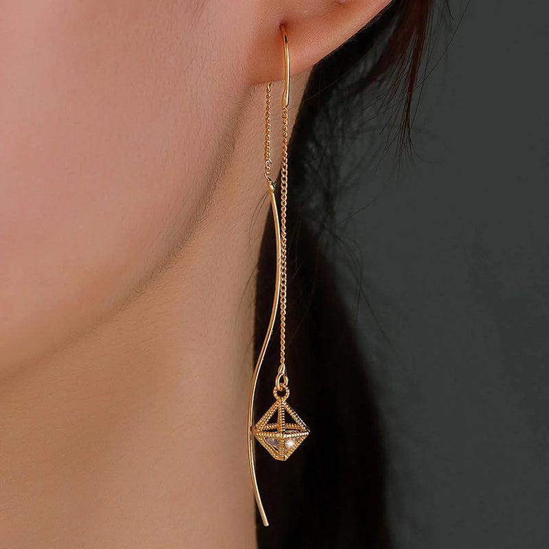 GiftHomen UK Gold Bronze Cutout Zircon Tassel Earrings with European and American Style