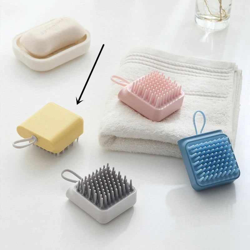 Soft TPR Pet Bath Massage Brush for dogs and cats in white, pink, blue, and yellow