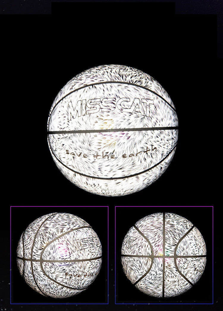 Luminous glow-in-the-dark basketball with reflective design for night games and outdoor activities