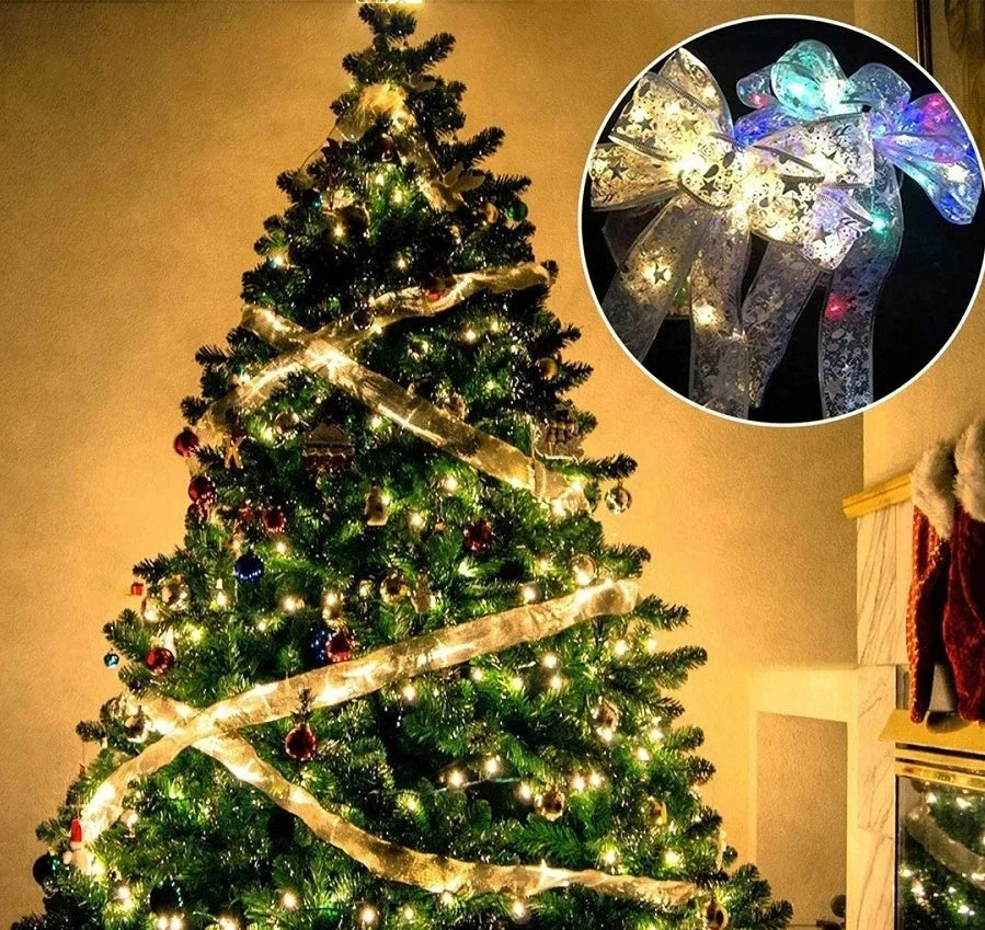 LED Christmas fairy lights ribbon bow tie in various colours