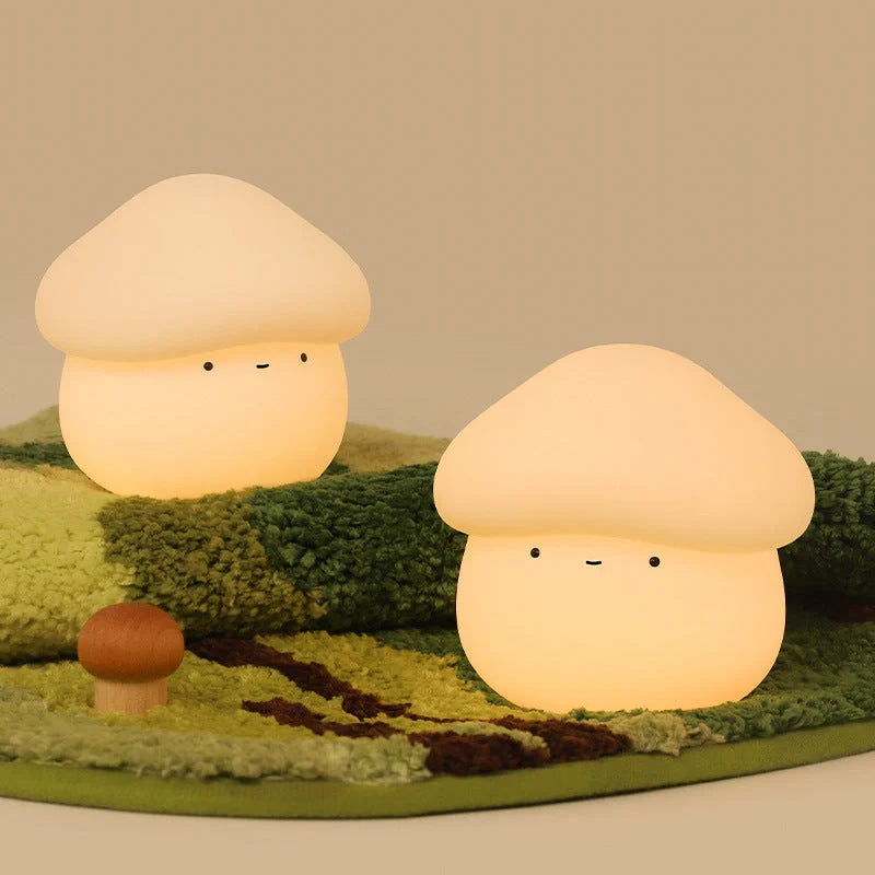 Adorable mushroom-shaped night light with warm white glow, perfect for bedside use
