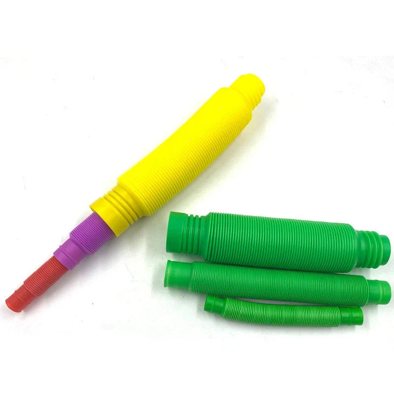 Colorful, flexible sensory tube toy for children's creative play, motor skill development, and tactile stimulation