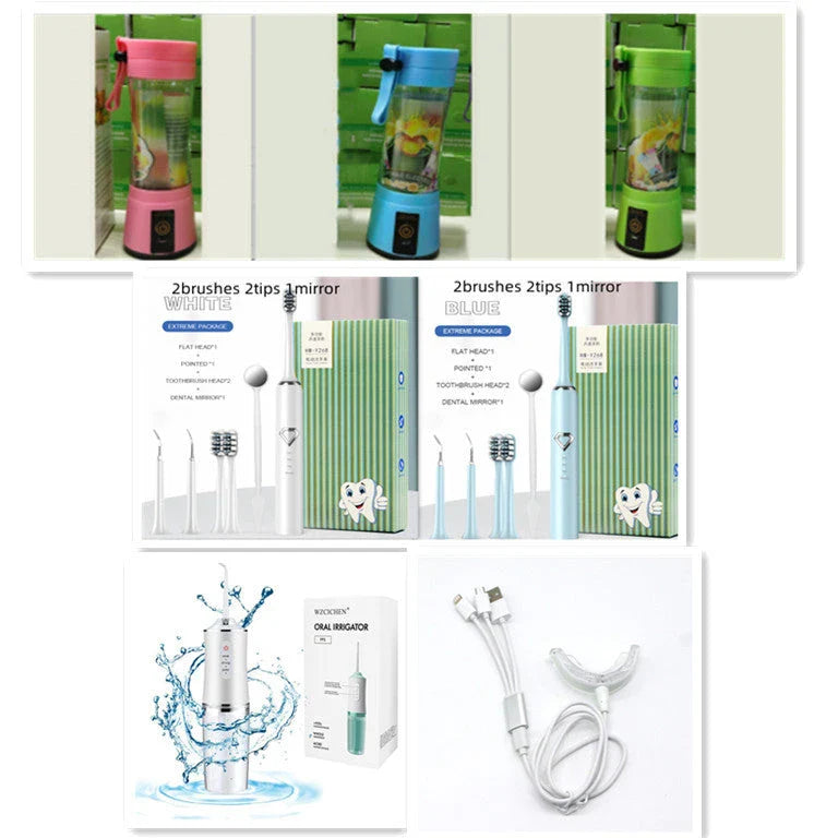 Portable smoothie blender with USB rechargeable battery, six-blade design, and automatic cleaning function for on-the-go healthy nutrition.