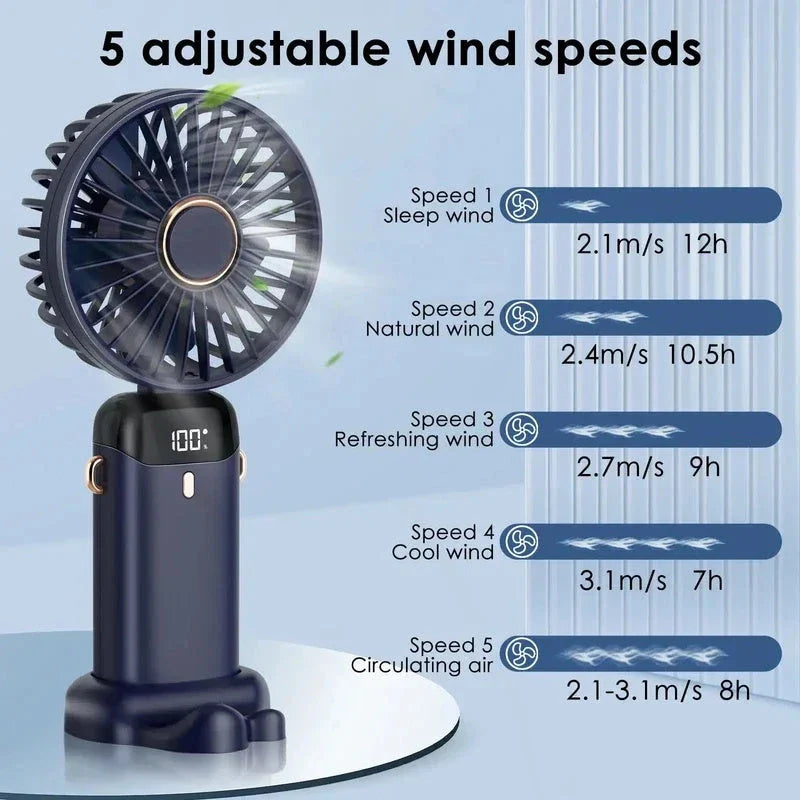 Powerful USB-rechargeable mini fan with foldable design, adjustable airflow, and long-lasting battery for cooling comfort anywhere