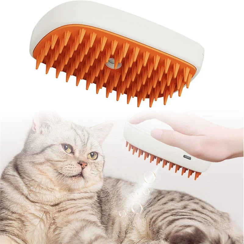 USB Rechargeable Pet Grooming Brush with Gentle Steam, Massage, and Detangling Functions for Cats