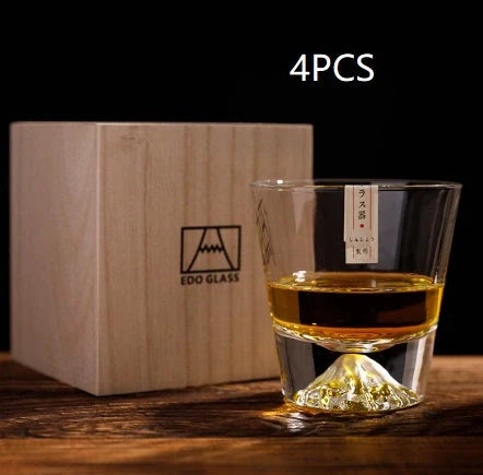 Japanese Mount Whiskey Glass in crystal glass with two style options