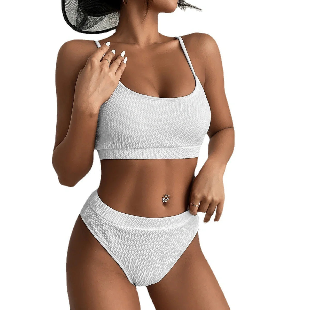 High waist bikini set for women with push-up design and ribbed texture