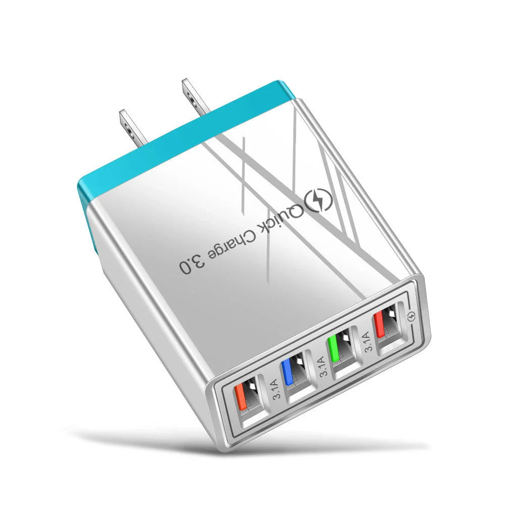 4-Port High-Speed USB Wall Charger with Quick Charge 3.0 Technology for Simultaneous Charging of Multiple Devices