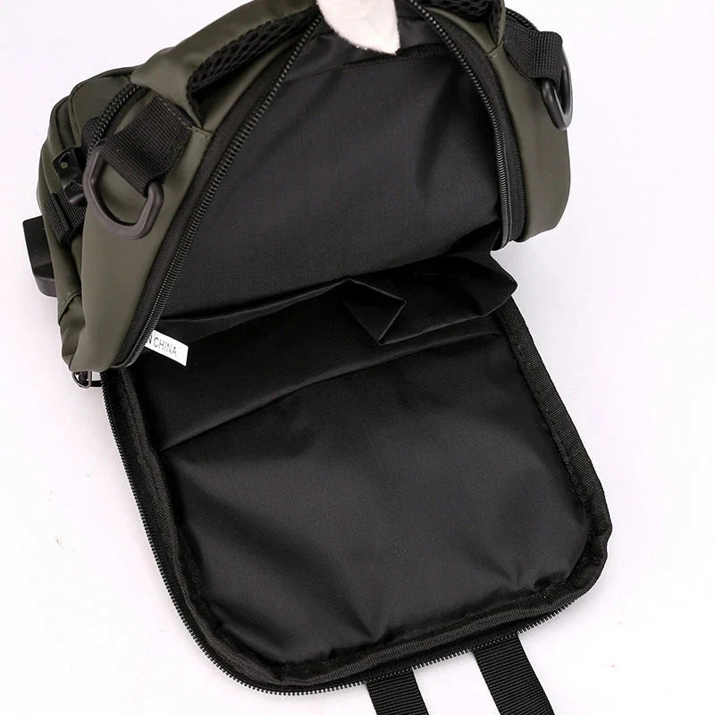 Versatile crossbody bag with multiple pockets and compartments, made of durable nylon for the modern, on-the-go gentleman