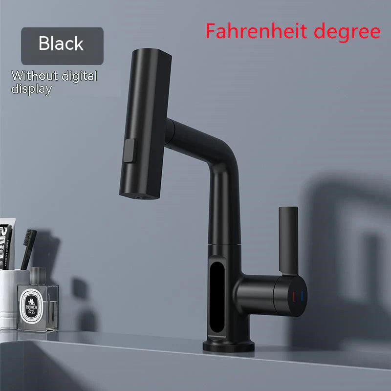 Versatile digital kitchen faucet with temperature display, 360-degree swivel, and pull-out design for enhanced maneuverability and precise water temperature control