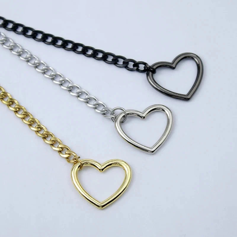 Adjustable Heart Slip Chain Necklace with Key Lock Charm in Black, Silver, and Gold Colours