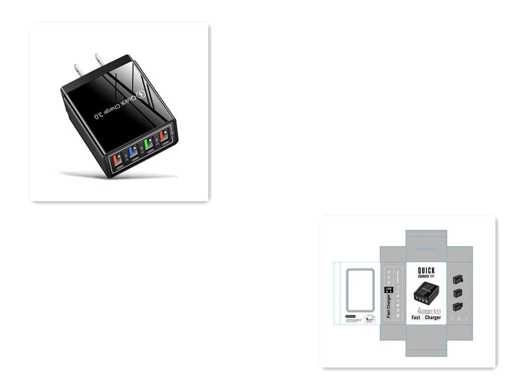 4-Port High-Speed USB Wall Charger with Quick Charge 3.0 Technology for Simultaneous Charging of Multiple Devices