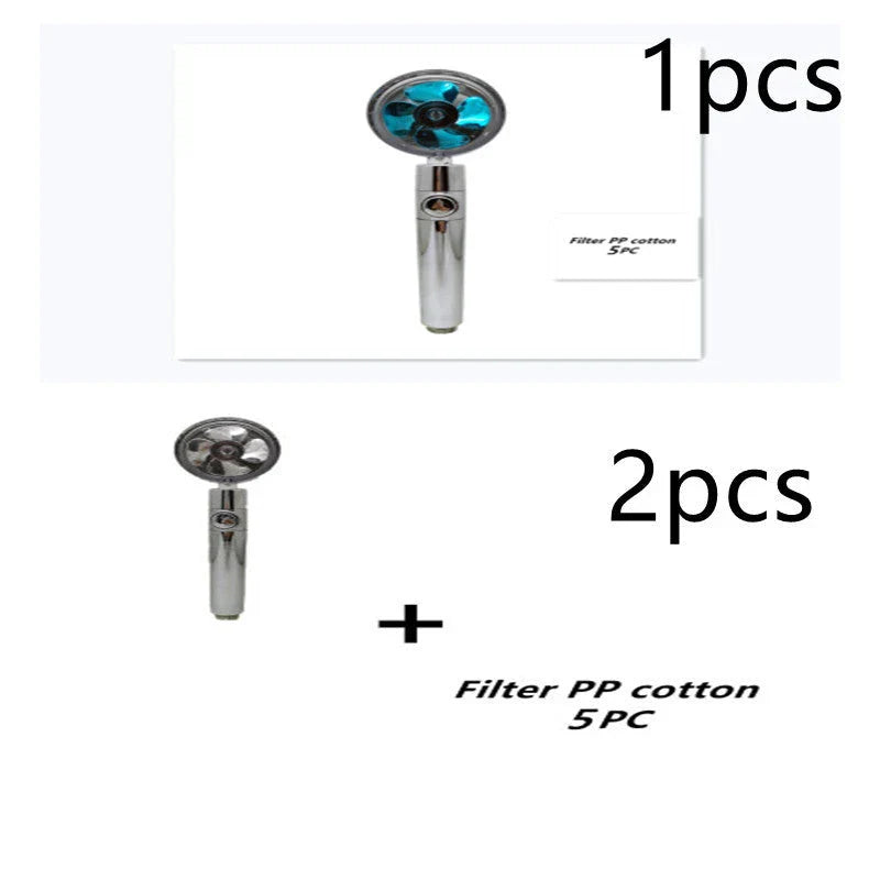 A high-pressure shower head with a stop button, cotton filter, and powerful water pressure for a luxurious bathing experience.