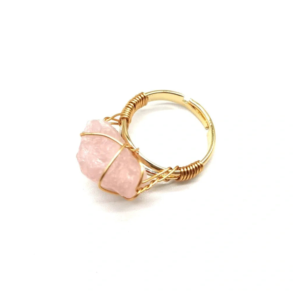 Handcrafted agate stone ring featuring an array of natural gemstones in various colours, with an adjustable design for a customized fit.