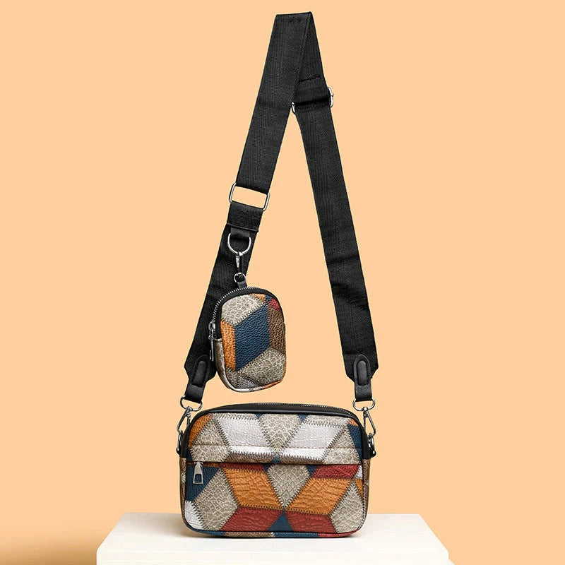 Retro-inspired satchel bag with contrasting black and yellow colour design, made of premium PU leather material