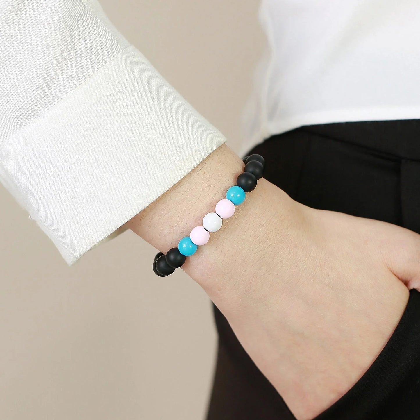 Premium black agate beaded bracelet with polished finish, suitable for men and women