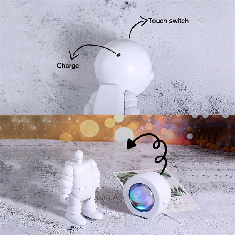 Rechargeable Astronaut Robot Rainbow Projection Sun Lamp with adjustable colours