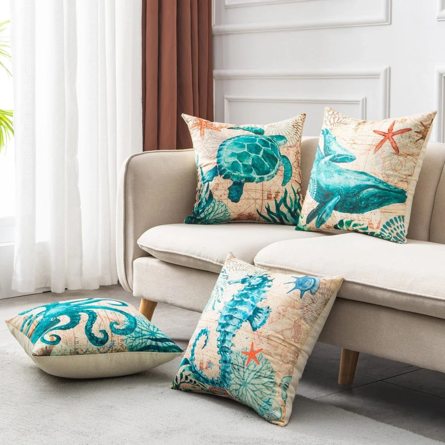 Stylish Sea Life Cushion Covers featuring vibrant marine-inspired designs to enhance British home decor