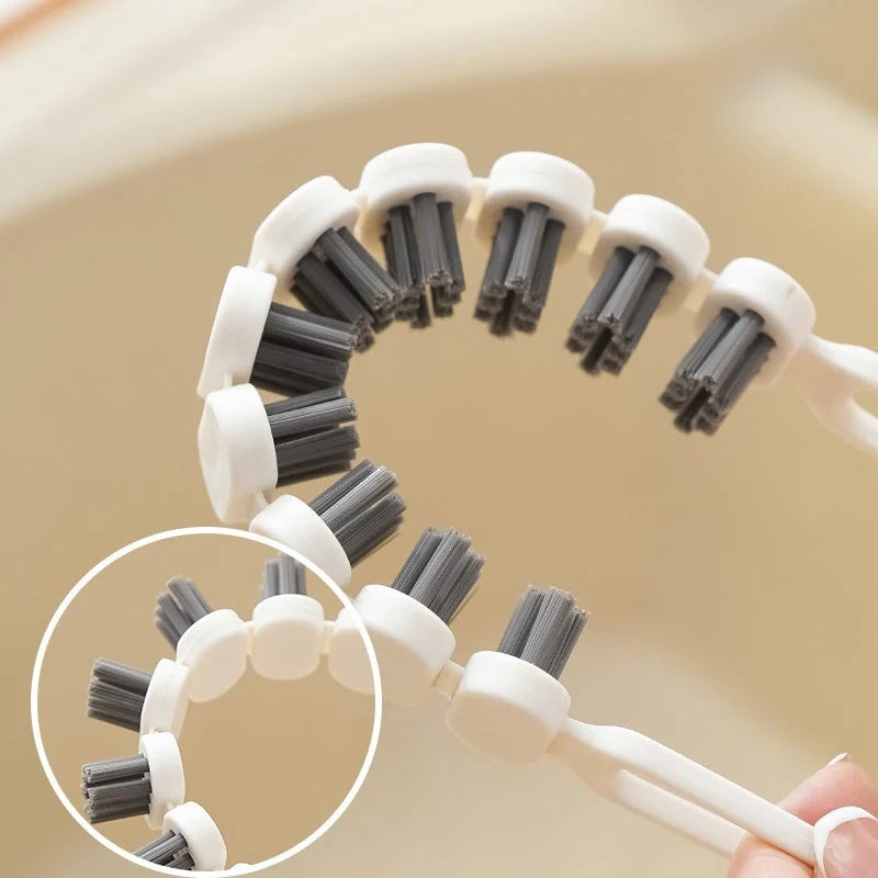 Bendable faucet cleaning brush with white PE/PP bristles for kitchen and bathroom use