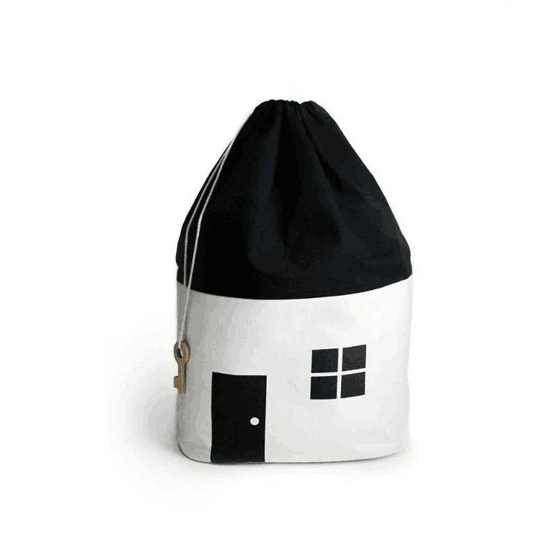 Cotton canvas storage bag with house design for storing kids' toys, clothes, and other items in their room