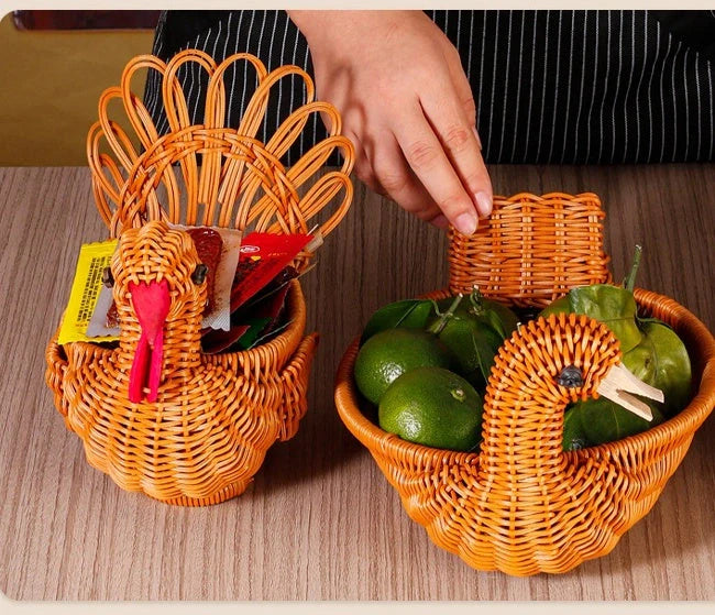 Deer-shaped rattan fruit basket for fresh produce storage