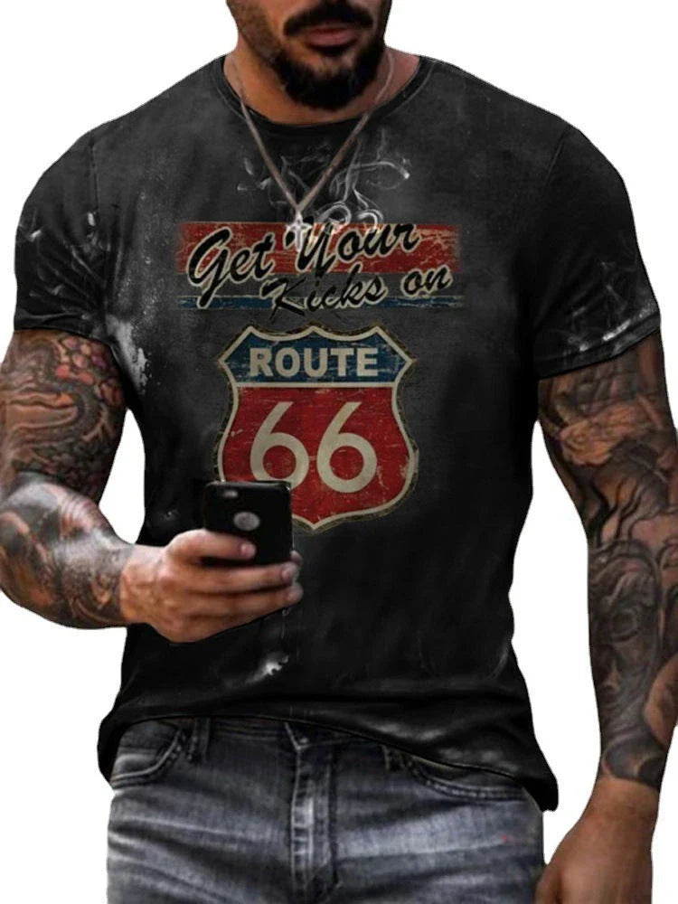 Men's round neck short sleeve t-shirt with stylish digital print design in various color options