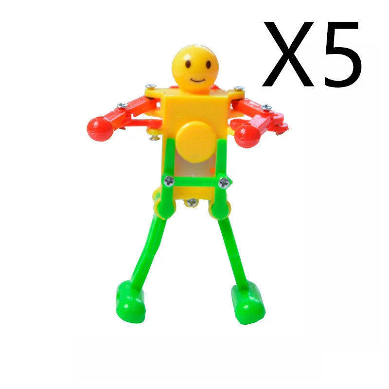 Clockwork wind-up toy robot performing captivating gymnastics display