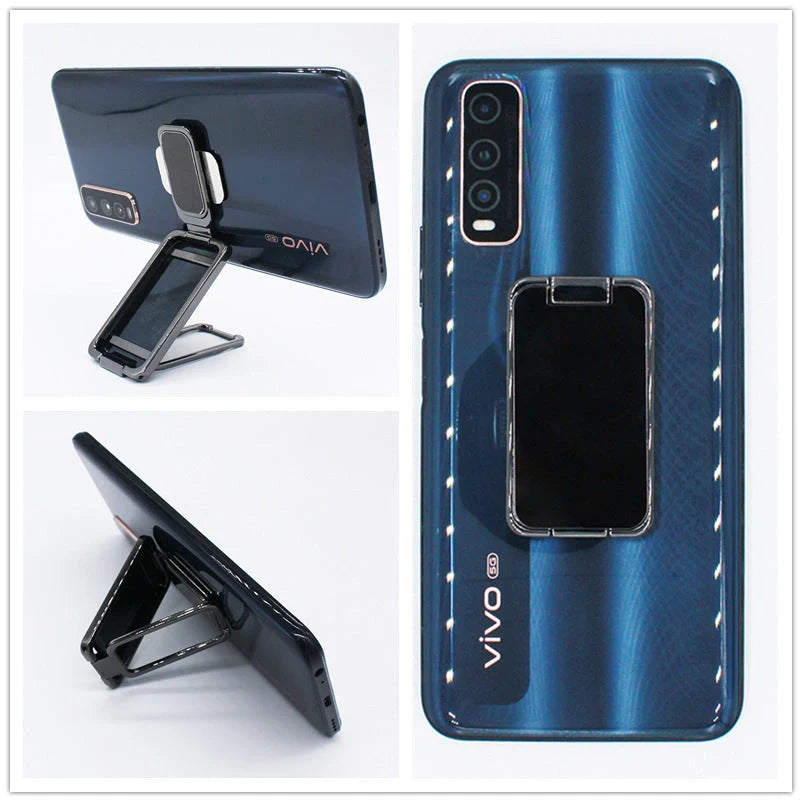 Adjustable folding mobile phone holder stand with multi-angle design, compatible with various smartphones and tablets